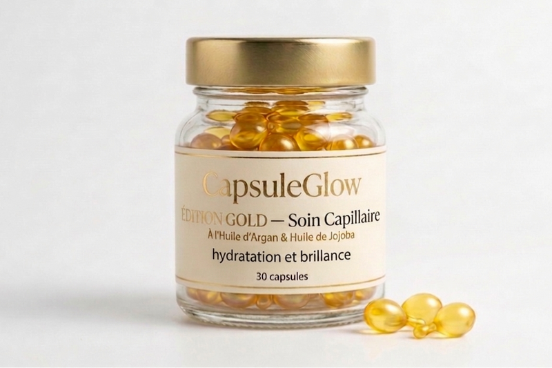 CapsuleGlow Gold : Hydratation & Brillance
(Cheveux secs, ternes, manque d’éclat)