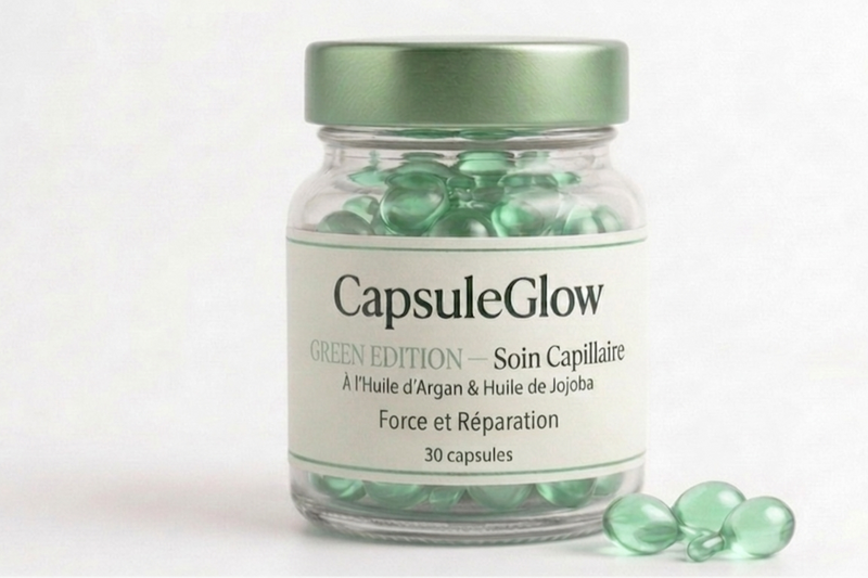 CapsuleGlow Green – Fortifiant & Anti-Pointes Fourchues
(Cheveux abîmés, cassants, fourchus)